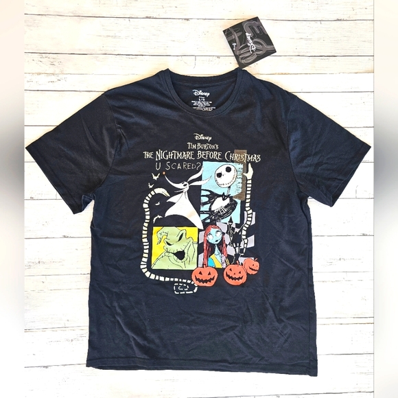 Disney Nightmare Before Christmas Black Graphic Tee Shirt Halloween Short Sleeve - Picture 5 of 7
